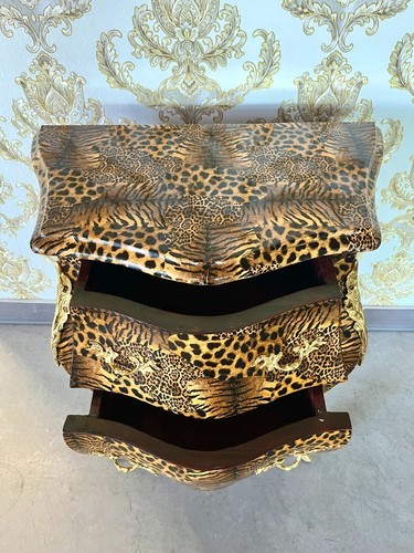 Commode de nuit rococo française fait main en imprimé léopard commode - Photo 7/9