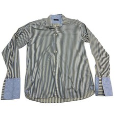 Ted Baker London Archive Mens sz 17 Yellow Blue Striped French Cuff Cotton Shirt