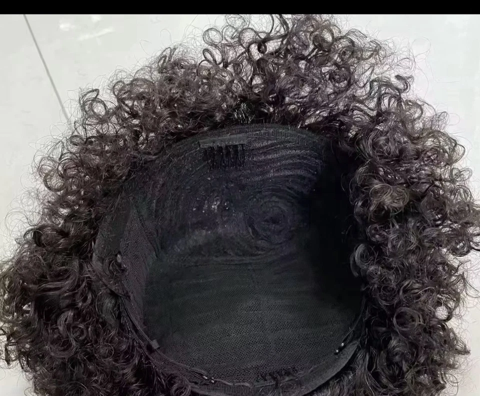 Women Remy Human Hair Wig Short Pixie Curly Cut Black High-Density Wig No Lace  - Image 4 of 4