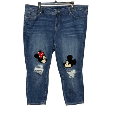 Disney Mickey Mouse Y2K Distressed CroppedJeans Womens Sz 22 Streetwear Normcore