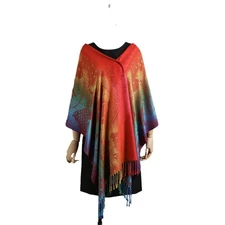 Womens Feather Accent Fringe Long Shawl Scarf with Jacquard Warp Knitting