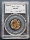 1938 D Buffalo Nickel 5c Key Date Uncirculated Graded PCGS MS67 #