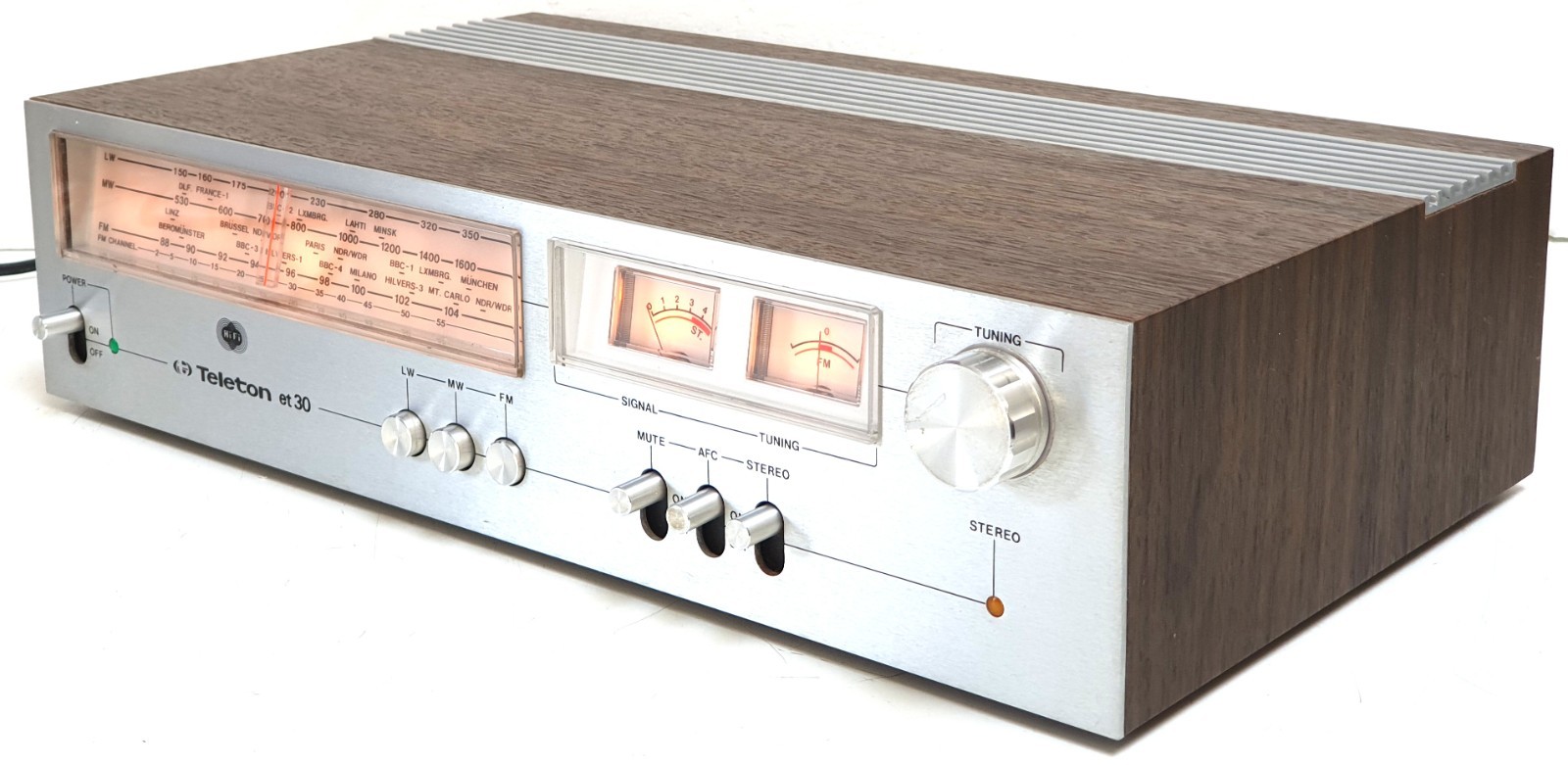 Teleton ET 30 Stereo LW MW FM Hi-Fi Tuner 70er Kult-Design Alu & Holz Vintage