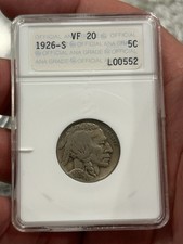 1926-S 5C Buffalo Nickel VF20 ANACS VINTAGE GENIE HOLDER! BETTER DATE TYPE COIN*