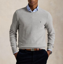  125 NWT Polo Ralph Lauren Mesh-Knit Cotton Crewneck Sweater Gray L large