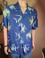 Banana Republic Shirt Men's Size Medium Blue Slim Fit Short Sleeve Button Fish