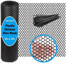 Plastic Chicken Wire Mesh - 16 in X 10 Ft Black,Comes with 30 Twist Ties, Plasti
