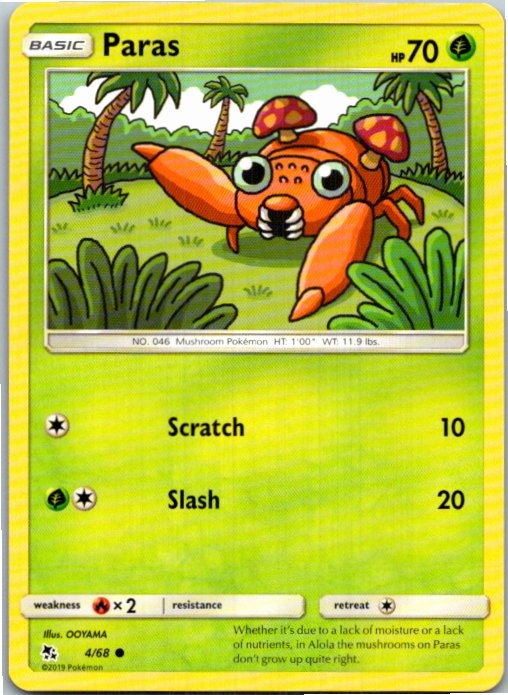 Paras #4/68 Pokemon Hidden Fates Near Mint or Better