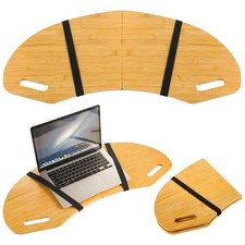 29.5" Wood Curved Lap Desk Table Tray with Handles Wooden Foldable Desk Curve...