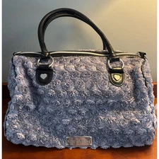 Betsey Johnson Rosette Satchel Bag Gray Floral Roses Y2K Designer Handbag Purse