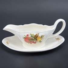 Wedgwood Etruria Barlaston Drury Lane Gravy Boat Attached Underplate Fruit Motif