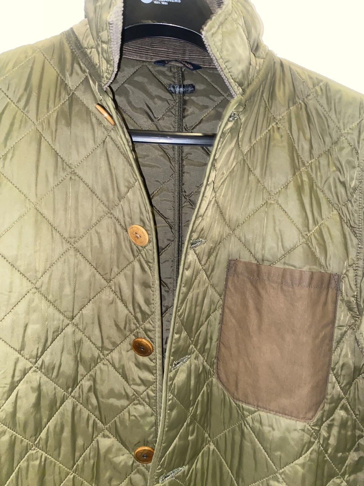 Barbour Dept B Lock Quilt Quilted Jacket Green with Corduroy Collar Men’s Large image 2
