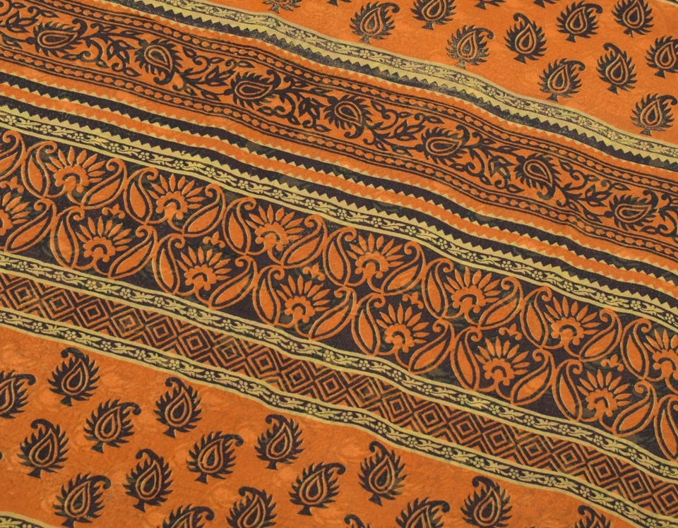 Sushila Vintage Scrap Saree 100%Pure Georgette Printed Paisley Sari Craft Fabric - Image 3 of 4