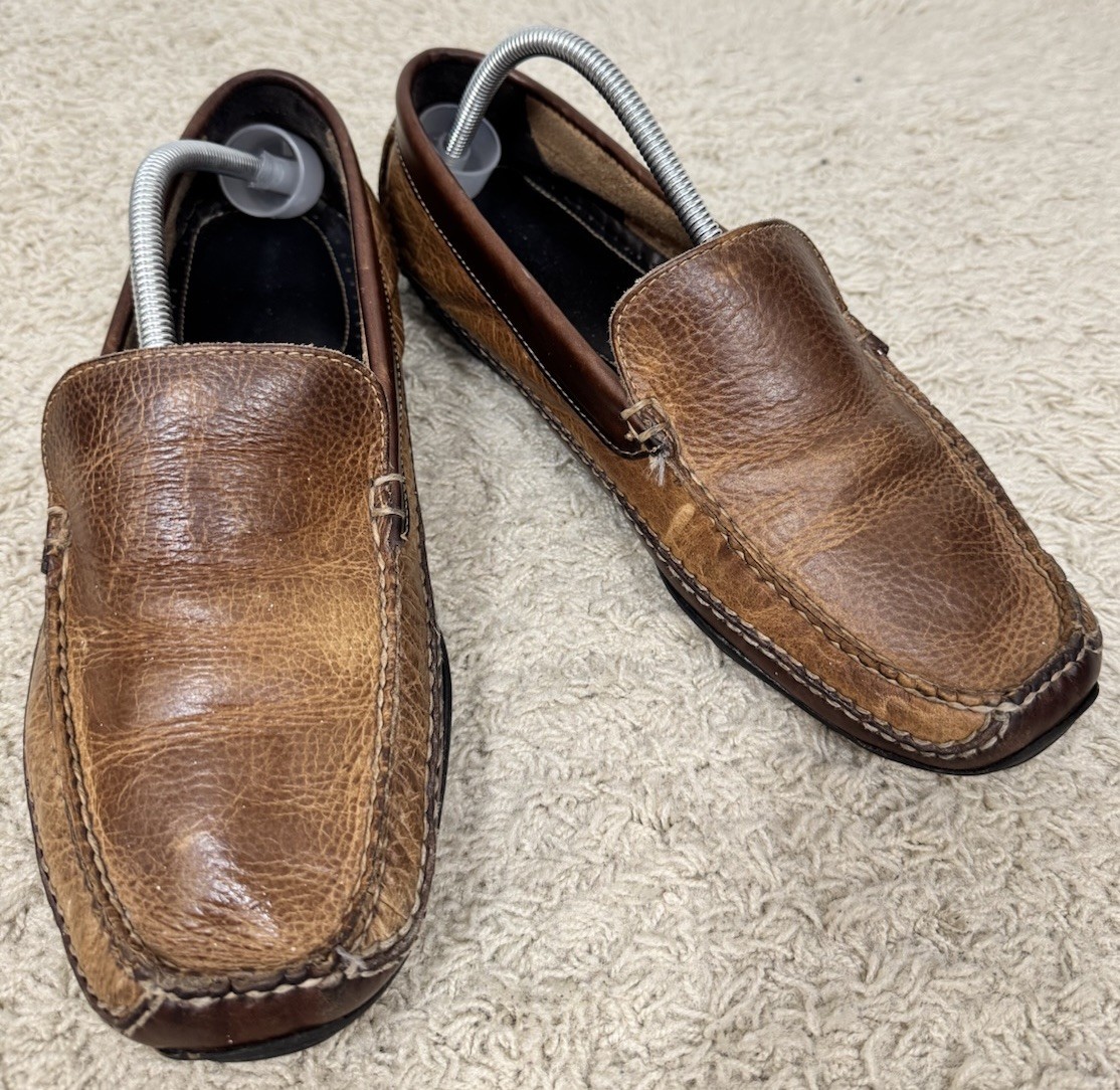 LL Bean Men’s Allagash Hand Sewn Bison Leather Driving Loafers Shoes Size 11 EE