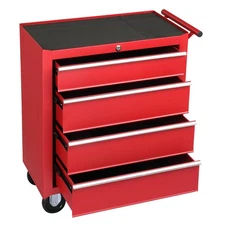Red 4-Drawer Rolling Tool Chest with Lock & Key Tool Storage Cabinet with Wheels