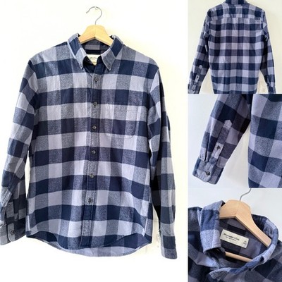 Abercrombie & Fitch Flannel Shirt Men XS Button Up long Sleeve Blue Plaid - XS
