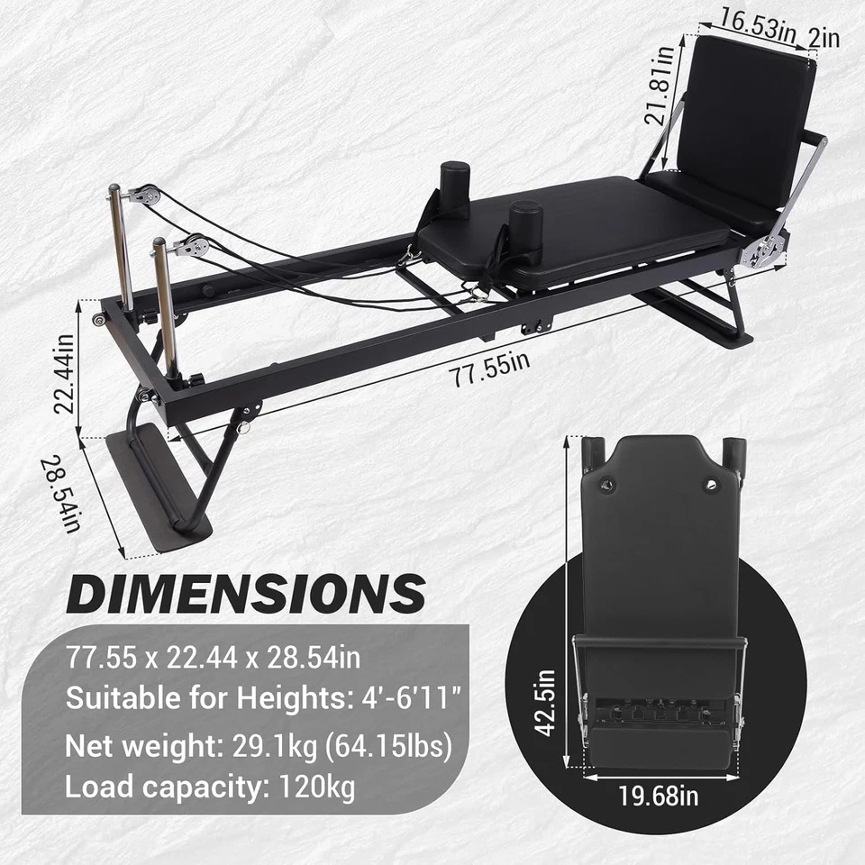 Pedal de pie plegable ajustable Pilates Reformer máquina de gimnasio en casa con 10 cuerdas Foto 2 de 4