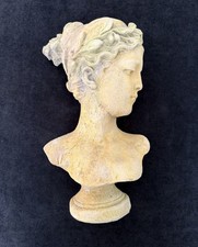 1700s French Antique Woman Bust torso. Stoneware Garden Neoclassical on pedestal