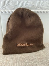 Eddie Bauer Beanie Hat Mens One Size Brown/Beige Bear Reversible Pre-owned