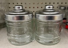 2- Small 3" Herb-Spice-Stash-Craft Glass Jar-Pop up Clear Aluminum Lid Seal