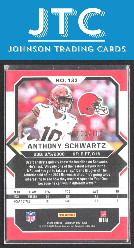 2021 Obsidian Anthony Schwartz Electric Etch Purple Cleveland #/100 Rookie - Image 2 of 2