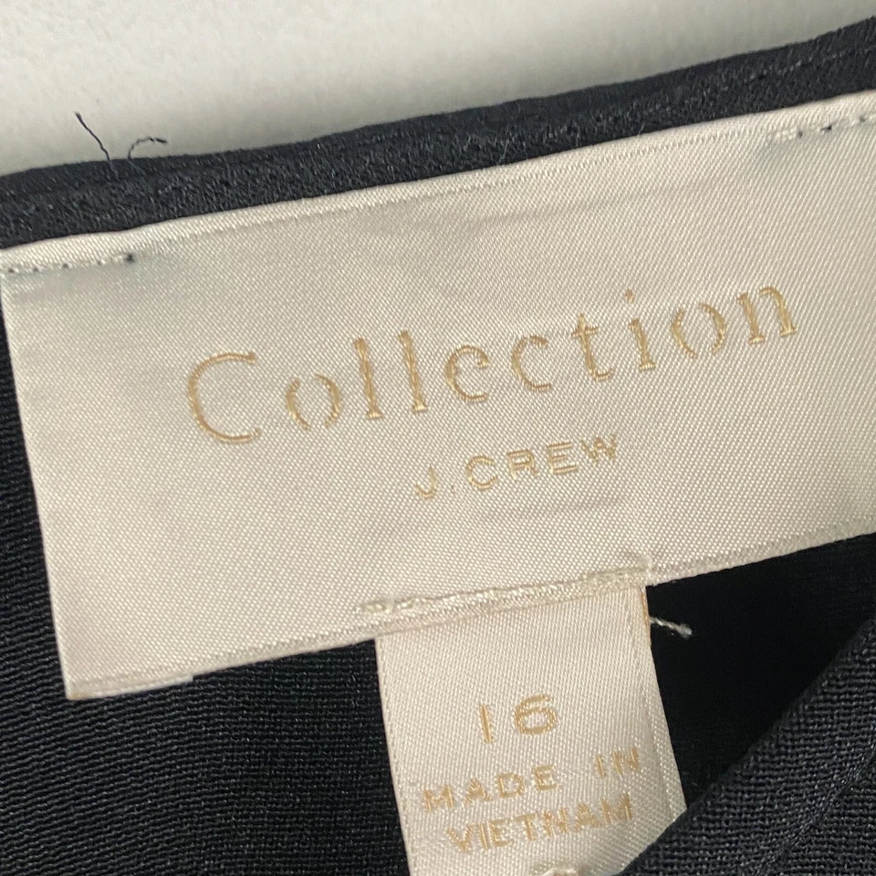 J Crew Collection Silk Blouse Size 16 Black Puff Sleeve Lined - Image 4 of 4