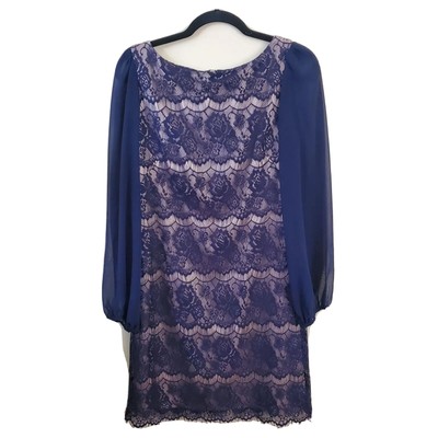 Eliza J Navy Lace Overlay Sheer Balloon Sleeve Dress Size 8
