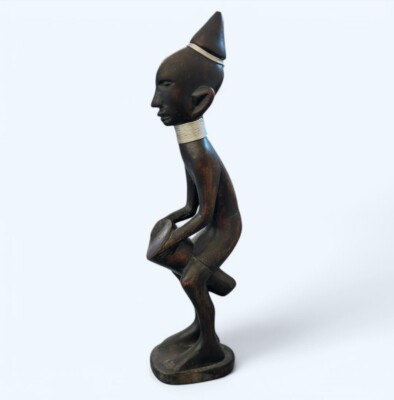 Vintage Afrikanische Trommel Figur Skulptur Holz Handarbeit Kunsthandwerk Handarbeit 40cm