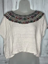 BILLABONG DESIGNERS CLOSET WHITE WOVEN RAYON BOXY CROPPED EMBROIDERED TOP BOHO S