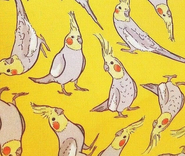 Bird CAGE Seed Catcher Skirt ONLY " SCATTERED COCKATIELS" in YELLOW