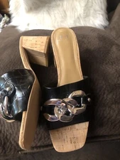 Mark Fisher Black And Silver Light Faux Chain And Cork heels 9 1/2M