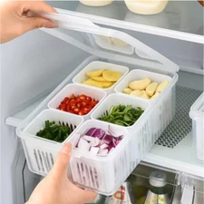 Refrigerator Storage Box, 4/6 Grid Organizer Food, Vegetable, Fruit Drain Basket