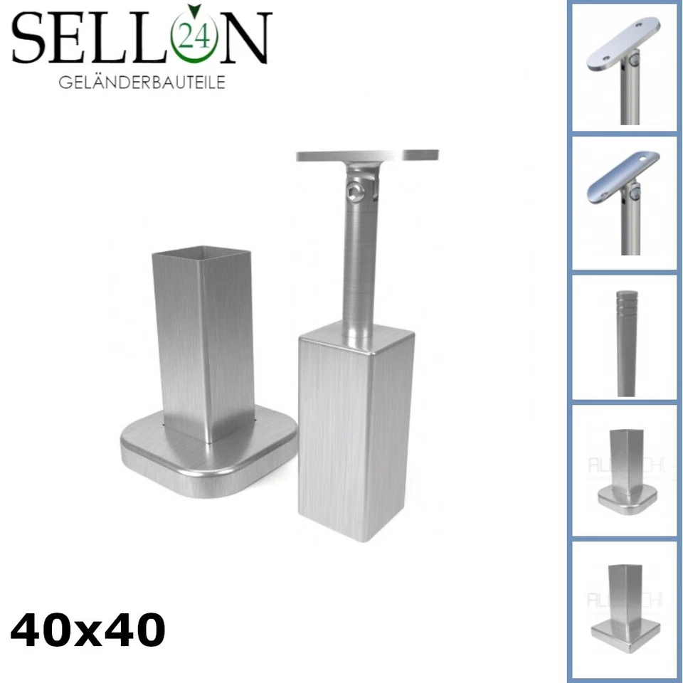 SELLON24 Edelstahl V2A Beschlag Pfostenfuß 40x40 Holz Handlaufstütze Träger Halter eckig