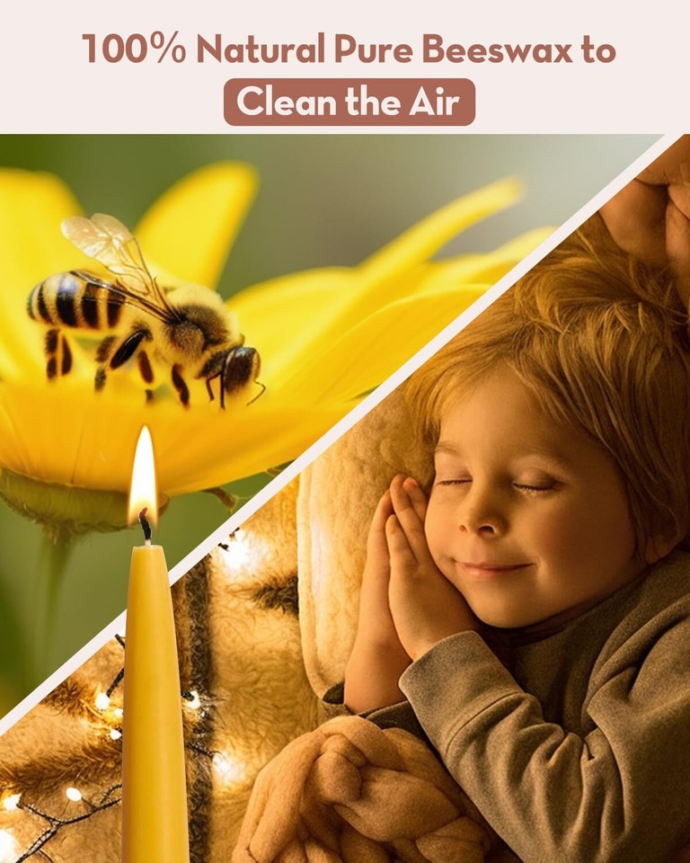 6 Pack Beeswax Taper Candles 89 Hours Long Burn Natural Pure Beeswax