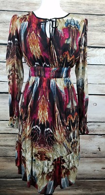 CONTEXT Women's Empire Waist Ruffles Pleats Bell Sleeve Keyhole Dress Size XS