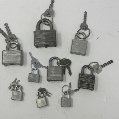 Vintage Master Lock Padlocks Various Sizes All With Keys Lot Of 9 Made In USA