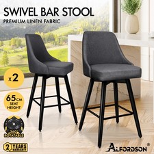 ALFORDSON 2x Bar Stools Metal Leg Padded Swivel w/ Footrest Dining Cafe Chair