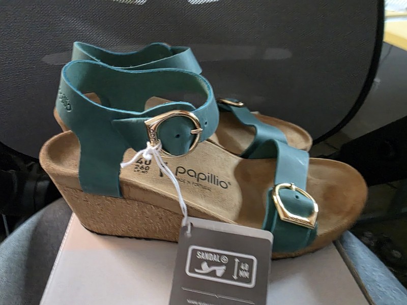 Papillio by Birkenstock Soley Blue/Green Leather Wedge Sandals US Sz 9 EU 40