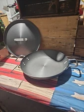 13"  Calphalon Anodized 2-Handle Paella Fry Saute Pan With Lid Original 1990's
