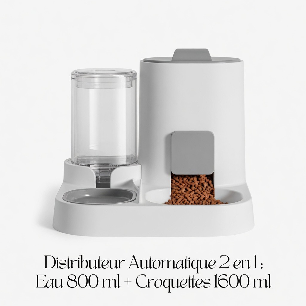 Distributeur automatique eau et croquettes pour chat et chien - Gamelle double 3L blanc
