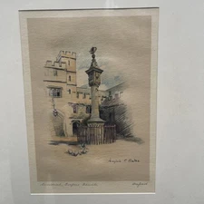 Sundial, Corpus Christi, Oxford by Marjorie C Bates (c.1930) Framed Sketch