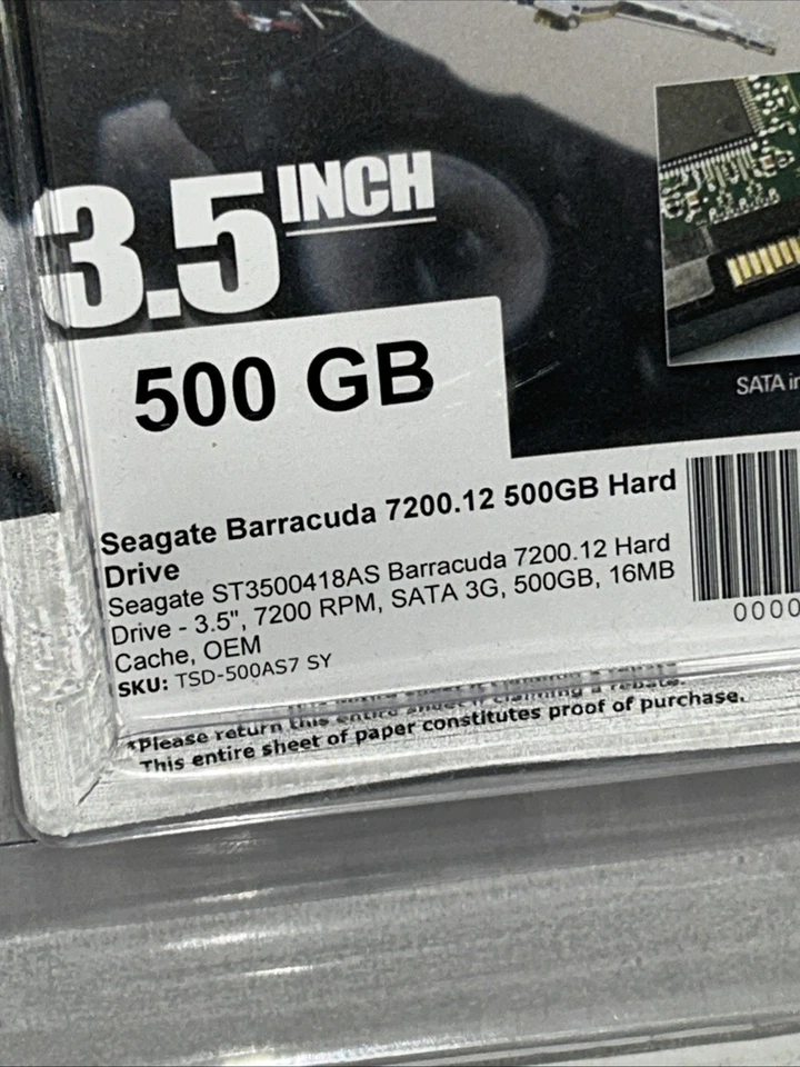 Seagate Barracuda 7200.12 500 GB, Internal, 7200 RPM, 3.5" (ST3500418AS) HDD NEW - Image 2 of 4