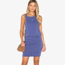 Sundry Ruched Tank Dress Size S Blue Cotton Blend Ruched Summer