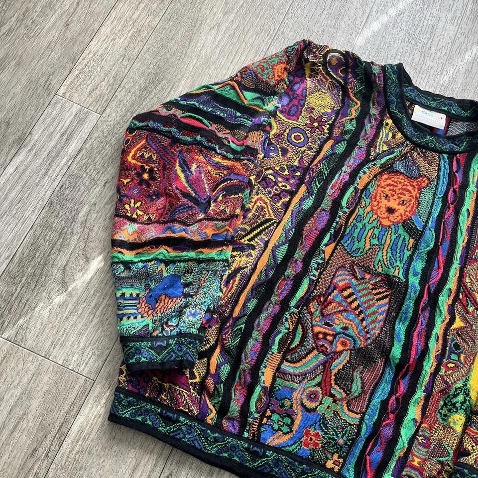 Vintage Coogi Sweater Size Large 3D Knit Animal Print Zebra Giraffe Lion RARE - Image 3 of 4