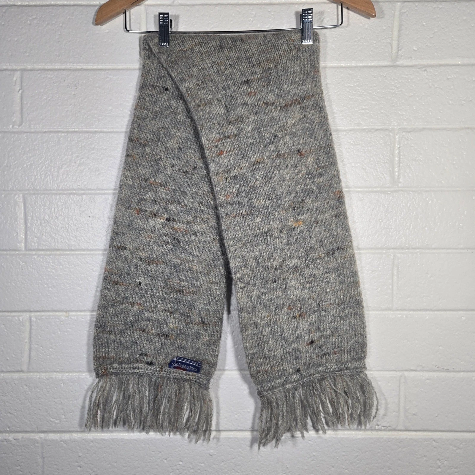 Vtg Outwest 100% Wool Scarf Tweed Knit Fringe Mountain Winter Warm 8.5x50 Gray
