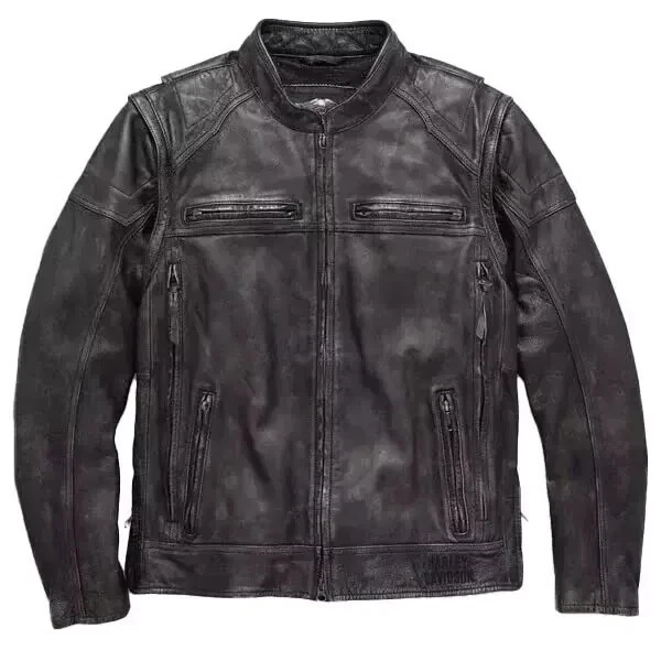 Harley-Davidson Men's Dauntless 2-in-1 Convertible Leather Motorcycle Jacket - Image 2 of 4