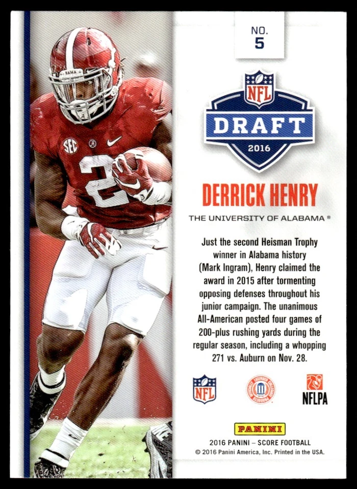 2016 Score NFL Draft Red Derrick Henry Alabama Crimson Tide #5 - Image 2 of 2