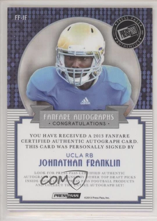 2013 Press Pass Fanfare Gold Red Ink Johnathan Franklin #JF Rookie Auto RC - Image 2 of 2