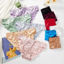 Satin Briefs Women's Low Rise Seamless Solid Soft Silk Feel Comfortable Wear