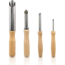 Stainless Steel Clay Hole Cutters Set of 4 Wooden Handle Pottery Tools for